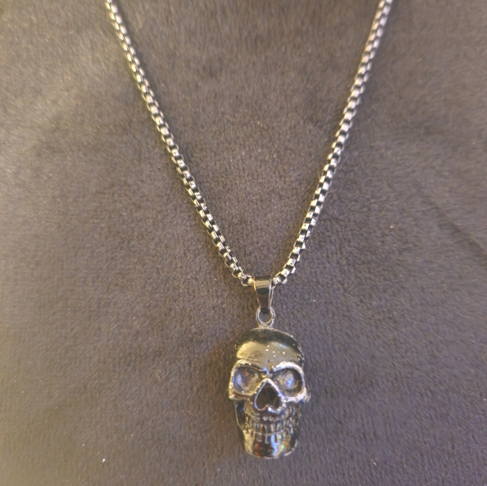 Silver Skull Pendant Necklace